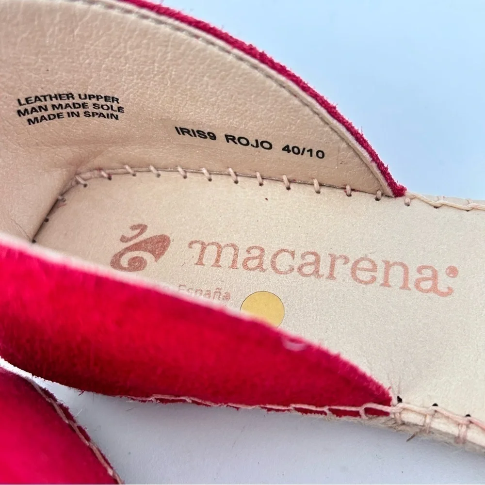 MACARENA Spain Carmen Red Suede Espadrille Flat Size 40 us 9.5 NWOB